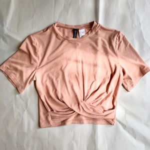 Peach, tie front, crop top tee